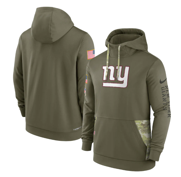 Men's New York Giants 2022 Olive Salute to Service Therma Performance Pullover Hoodie